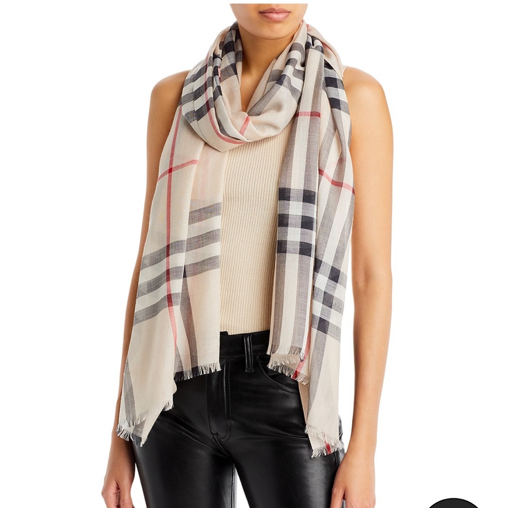 Burberry Lightweight Giant Check Wool & Silk Scarf